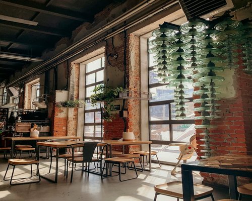 Interior of a cafe with natural lighting